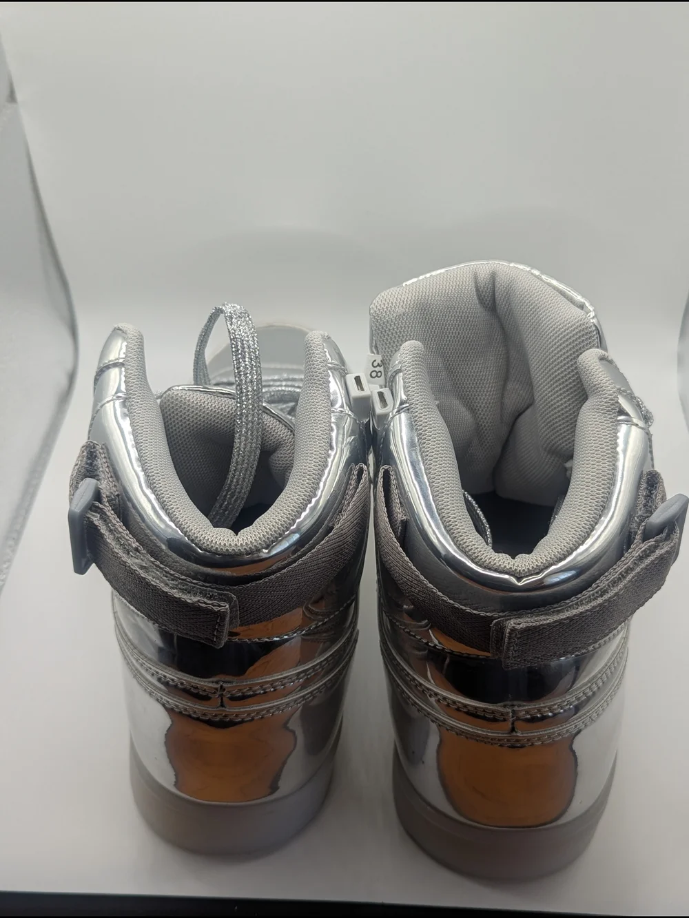 Silver Metallic LED Light Up High Top Sneakers Women’s 8 EU 38 Rechargeable Shoe